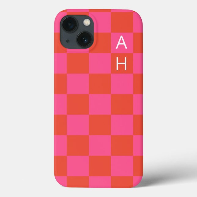 Mit Monogramm rosa und orangefarbenes Prüfmuster  Case-Mate iPhone Hülle (Back)