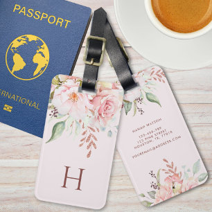 Mit Monogramm Rosa und Peony Floral Bouquet Gepäckanhänger