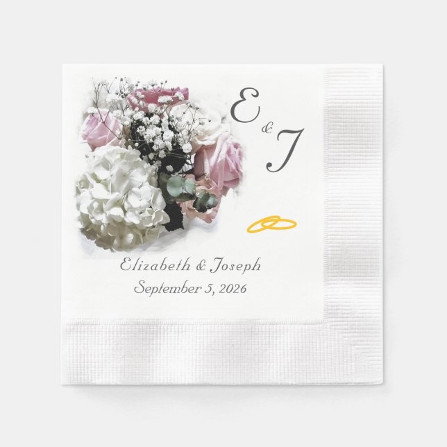 Mit Monogramm Rosa- und Weißblütenhochzeit Napkins Serviette (Vorderseite)
