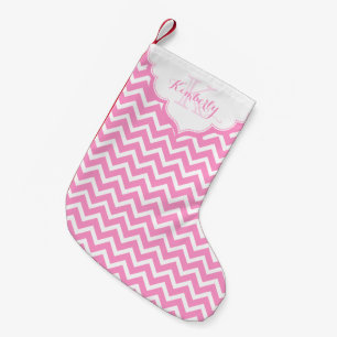 Mit Monogramm Rosa und weiße Zigzag Zickzack Kleiner Weihnachtsstrumpf