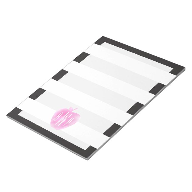 Mit Monogramm rosa Wasserfarbapplikation + Streife Notizblock (angewinkelt)