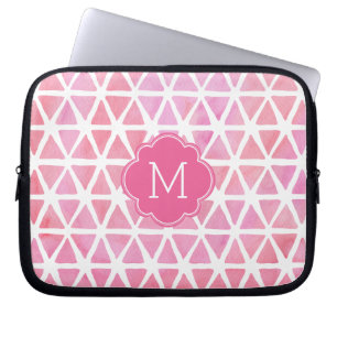 Mit Monogramm rosa Wasserfarbenmuster Laptopschutzhülle