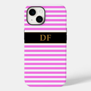 Mit Monogramm rosa/weiße Streifen Case-Mate iPhone 14 Hülle
