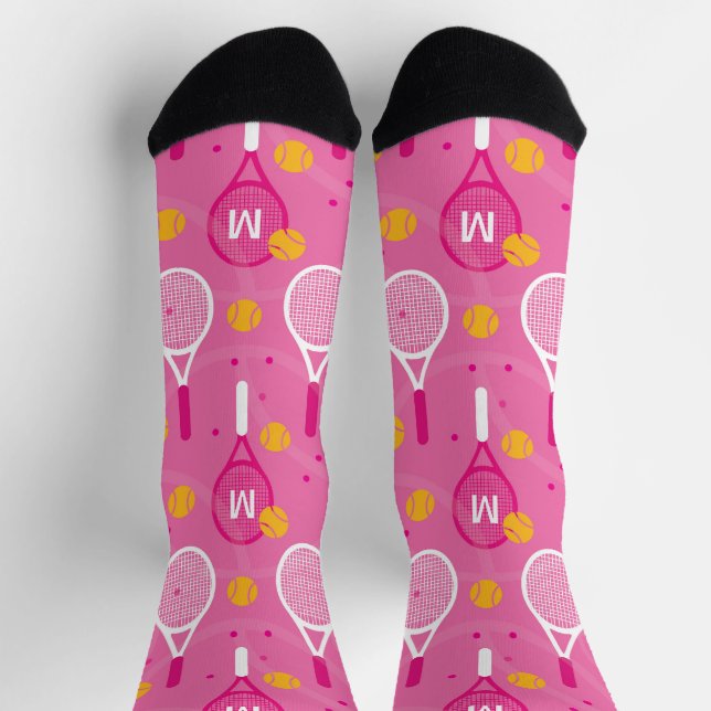 Mit monogramm rosa-weiße Tennisschläger Socken (Oben)