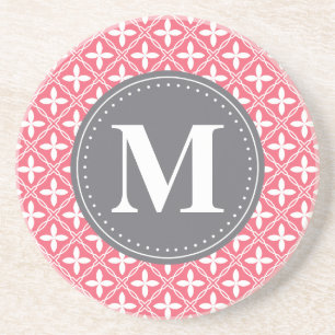 Mit Monogramm rosa, weißes, florales Gittermuster Getränkeuntersetzer