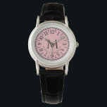 Mit Monogramm Rose der Frauen Vintage Uhr<br><div class="desc">Eine elegante mit Monogramm Vintage Rose goldene Uhr mit Ihrem Initial und Namen in einem klassischen Typ auf einer Rose rosa Hintergrund. Die Armbanduhr hat einen hübschen Zierrahmen von Bögen.</div>