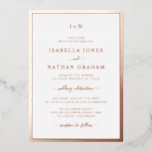 Mit Monogramm Rose Folieneinladung<br><div class="desc">Einfach,  elegant und stilvoll präsentiert sich diese formelle Hochzeitseinladung mit einem eleganten Rahmen,  dem Monogramm von Braut und Bräutigam und einem eleganten Kalligraphieskript,  das in echter Rose in Goldfolie gepresst wird.</div>