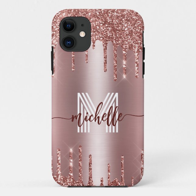 Mit Monogramm Rose Gold Blush Pink Drilling Glitze Case-Mate iPhone Hülle (Rückseite)