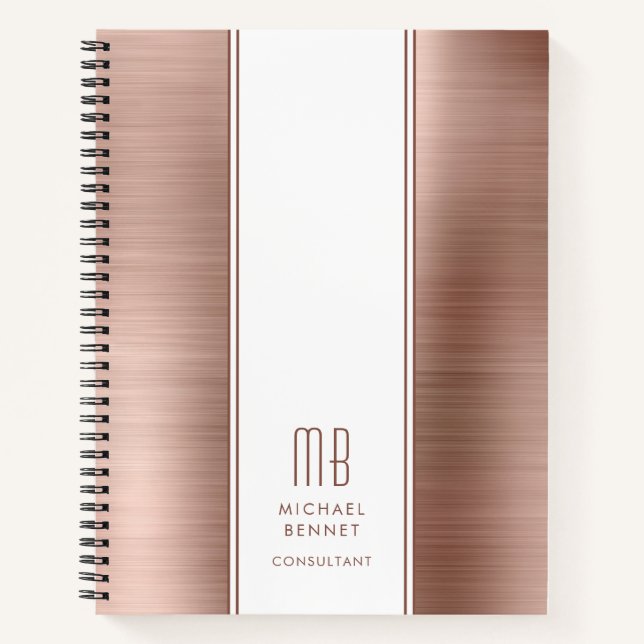 Mit Monogramm Rose Gold Brushed Metallic Business Notizbuch (Vorderseite)