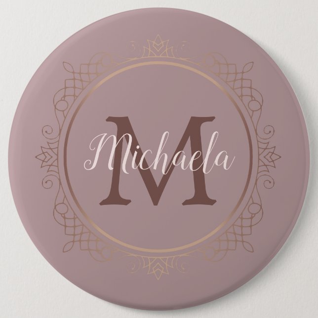 Mit Monogramm Rose Gold Elegante Moderne Vorlage Button (Vorderseite)