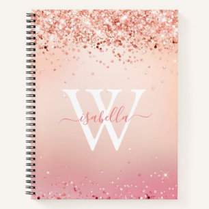 Mit Monogramm Rose Gold Glitzer Eleganter Skriptna Notizbuch