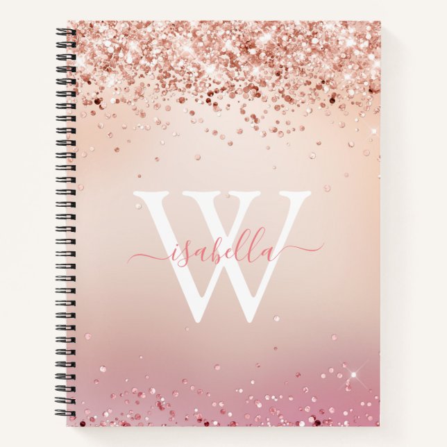 Mit Monogramm Rose Gold Glitzer Eleganter Skriptna Notizbuch (Vorderseite)