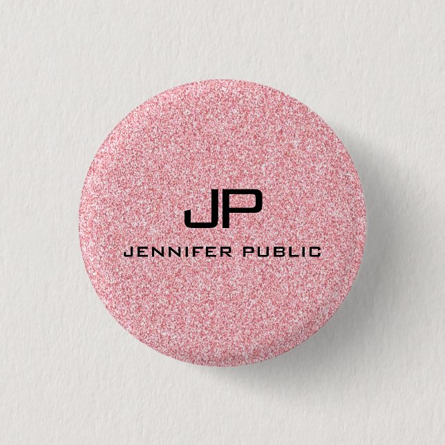 Mit Monogramm Rose Gold Glitzer Look Template Button (Vorderseite)