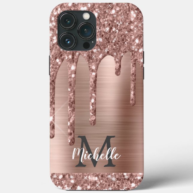 Mit Monogramm Rose Gold Glitzer Tropfen auf rosa M Case-Mate iPhone Hülle (Rückseite)