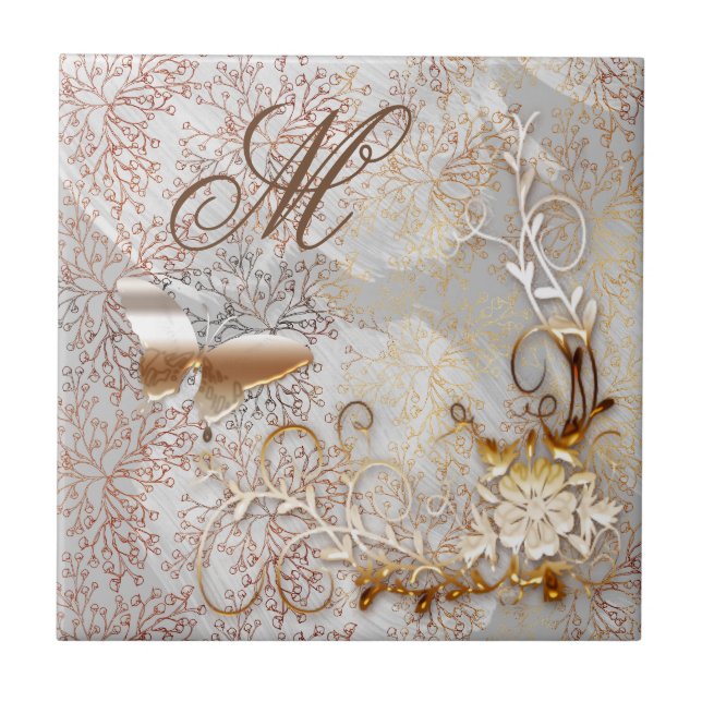 Mit Monogramm Rose Gold Keramik Tile Fliese (Vorderseite)