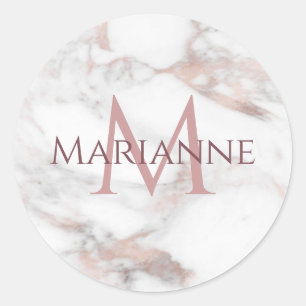 Mit Monogramm Rose Gold Marble Modernes Elegantes Runder Aufkleber