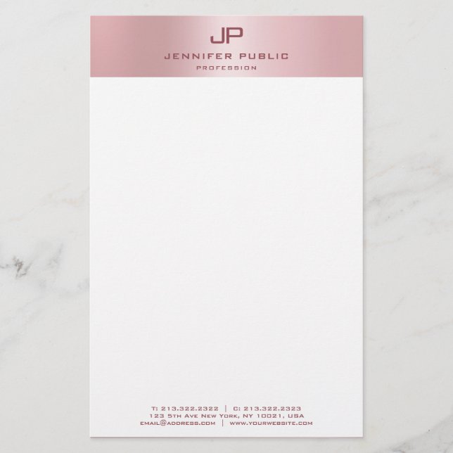 Mit Monogramm Rose Gold Moderne Elegante Vorlage Briefpapier (Vorderseite)