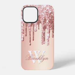 Mit Monogramm Rose Gold Sparkline Glitzer Tropfen iPhone 12 Hülle