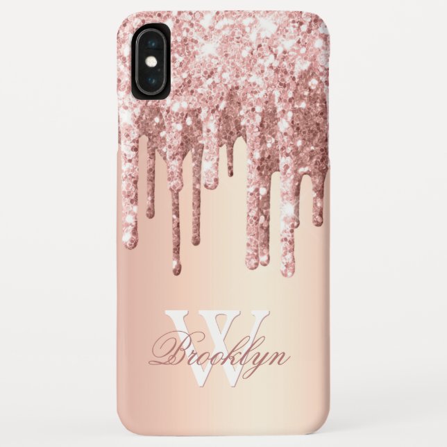 Mit Monogramm Rose Gold Sparkone Glitzer Tropfen C Case-Mate iPhone Hülle (Rückseite)