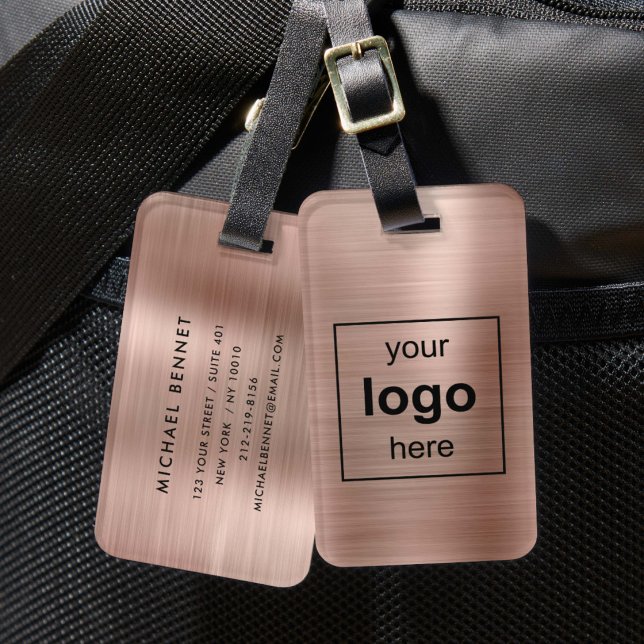 Mit Monogramm Rose mit benutzerdefinierten Logos Gepäckanhänger (Elegant Monogram Black Brushed Metallic Luggage Tag)