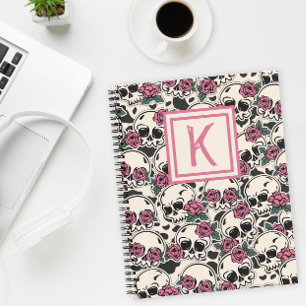Mit Monogramm Rose Skull Grunge Notebook Notizbuch