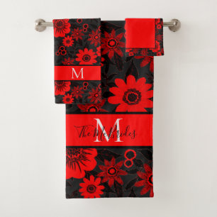 Mit Monogramm Rot, Schwarz und Weiß Badhandtuch Set