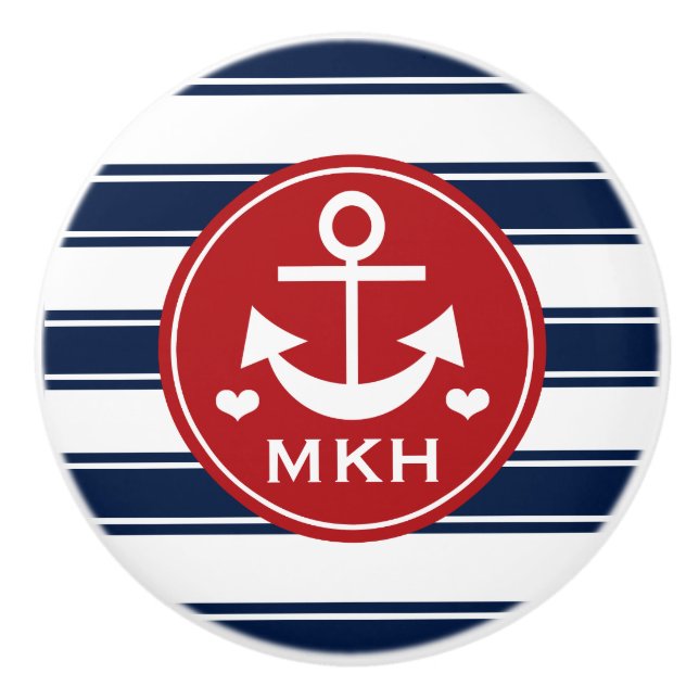 Mit Monogramm Rot-und Marine-Anker Keramikknauf (Vorderseite)