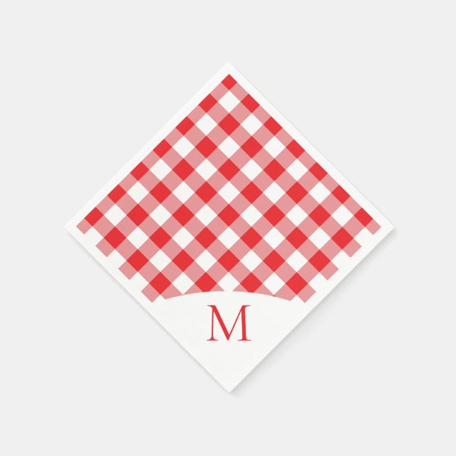 Mit Monogramm Rot und Weiß Gingham Serviette (Ecke)