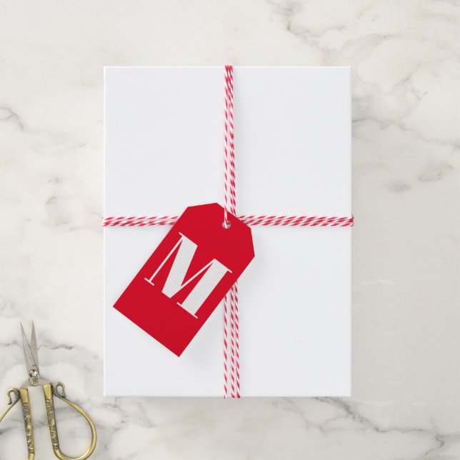 Mit Monogramm Rot-Weiß-Anfangsbuchstabe Geschenkanhänger (Mit Garn)
