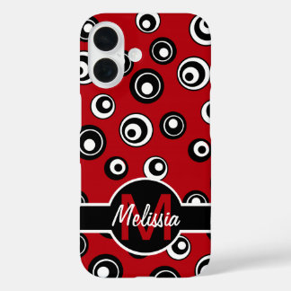 Mit Monogramm Rot-Weiß-Schwarz-Kreis-Muster iPhone 16 Hülle