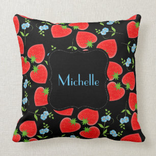 mit Monogramm Rote Erdbeeren und Blaues Vergesseln Kissen