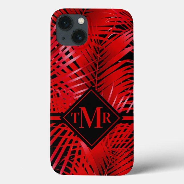 Mit Monogramm Rote Palme Case-Mate iPhone Hülle (Rückseite)