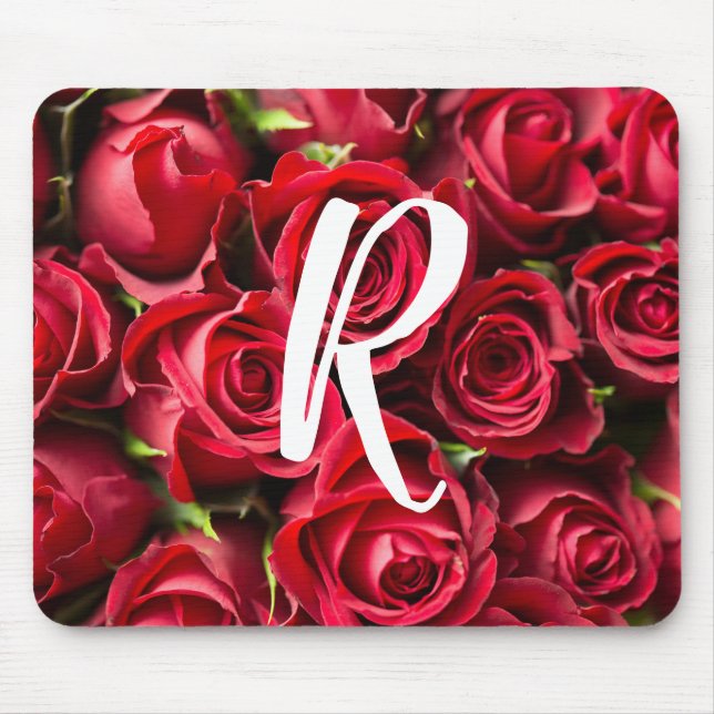 Mit Monogramm Rote Rosen Mousepad-Maus-Pad Mousepad (Vorne)