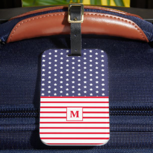 Mit Monogramm rote und blaue amerikanische Flagge Gepäckanhänger