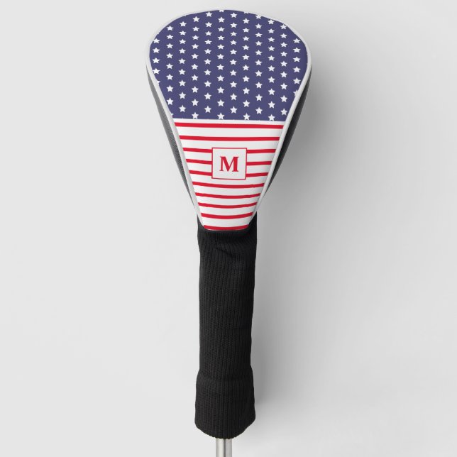 Mit Monogramm rote und blaue amerikanische Flagge Golf Headcover (Vorderseite)