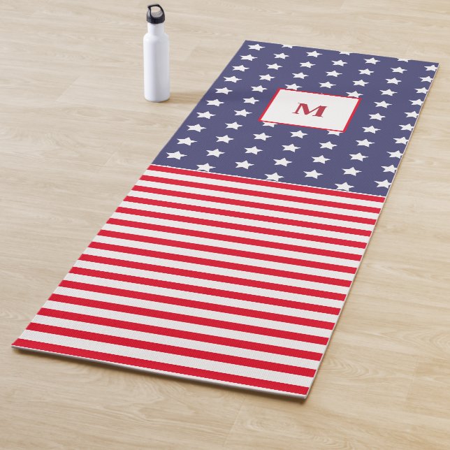 Mit Monogramm rote und blaue amerikanische Flagge Yogamatte (Beispiel)