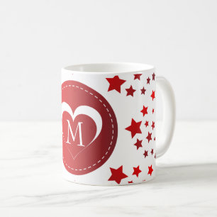 Mit Monogramm Rotes Herz und Sterne Kaffeetasse