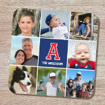 Mit Monogramm Rotes Navy-Blau der Fotokassenfamili Getränkeuntersetzer<br><div class="desc">Feiern Sie Ihre Familie und Ihre Lieben mit einer speziell kuratierten Foto-Collage! Dieses Design aus hartem Kunststoff zeigt acht Ihrer Lieblingsfotos, ein Monogramm mit einem Single-Buchstaben und personalisierten Text. Perfekt für den Namen oder Familiennamen einer Person. Eine Vintage Vorlage im Retro-Stil mit quadratischem Rasterlayout und klassischer Blockschrift. Zusätzlich können Sie...</div>
