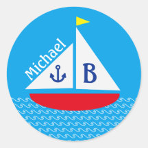 Mit Monogramm Rotes Sailboat Marine Blaues Meer