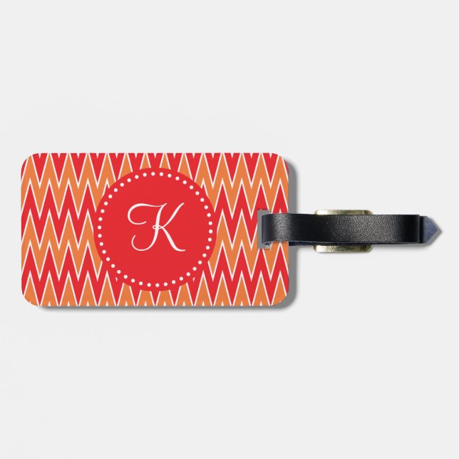 Mit Monogramm rotes und orangefarbenes Muster Gepäckanhänger (Rückseite horizontal)