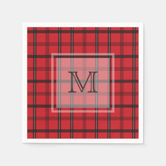 Mit Monogramm Rotes und Schwarzes Tartan Kariert Serviette (Vorderseite)