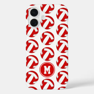 mit Monogramm, rotes Volleyballmuster iPhone 16 Hülle