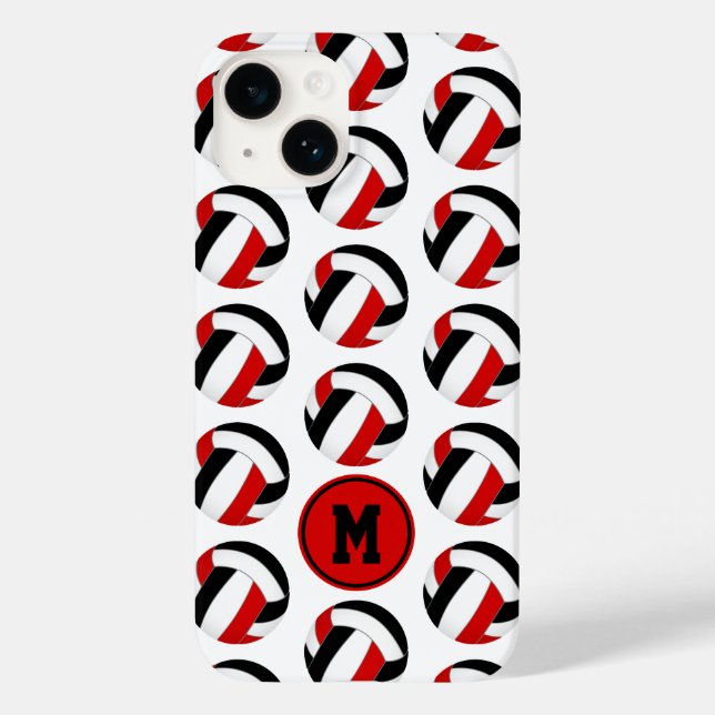 mit Monogramm, rotes Volleyballmuster Case-Mate iPhone Hülle (Rückseite)