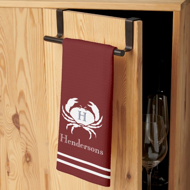 Mit Monogramm Rotes Weiß Krab Kochnische Handtuch (Drittel gefaltet)