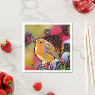 Mit Monogramm Rotkehlvogel Serviette
