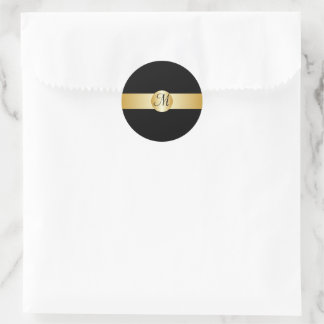 Mit Monogramm Rundaufkleber für Schwarz und Gold Runder Aufkleber