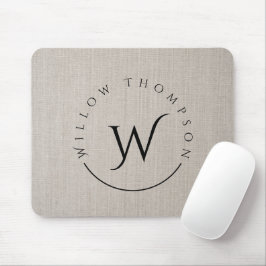 Mit Monogramm Rustikale Beige Linen Elegantes Skri Mousepad