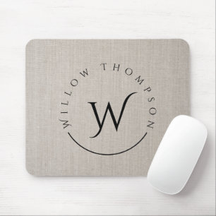 Mit Monogramm Rustikale Beige Linen Elegantes Skri Mousepad