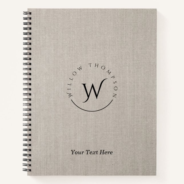 Mit Monogramm Rustikale Beige Linen Elegantes Skri Notizbuch (Vorderseite)