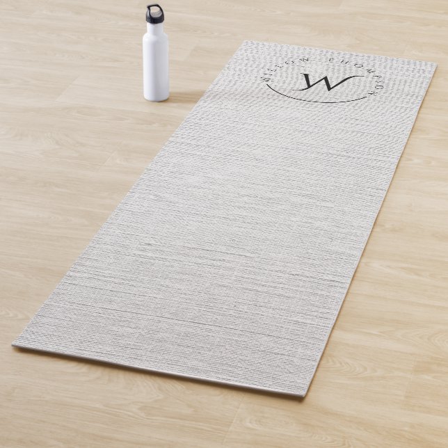 Mit Monogramm Rustikale Gray Linen Elegantes Skrip Yogamatte (Beispiel)